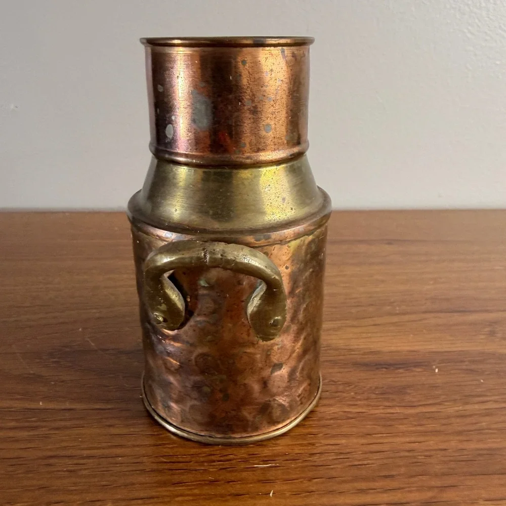 Vintage C.C.A.C. Copper Brass Mini Milk Can Vase India Hammered Patina